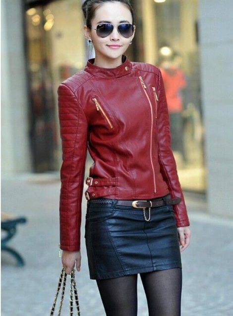 jaqueta de couro vermelha feminina 1