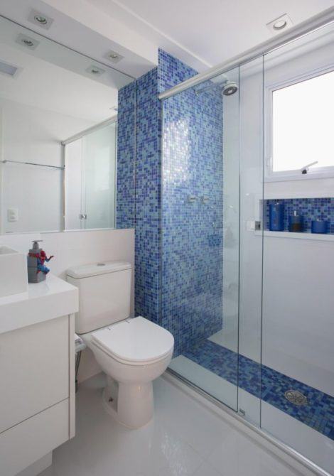 decoracao para apartanento pequeno banheiro azul